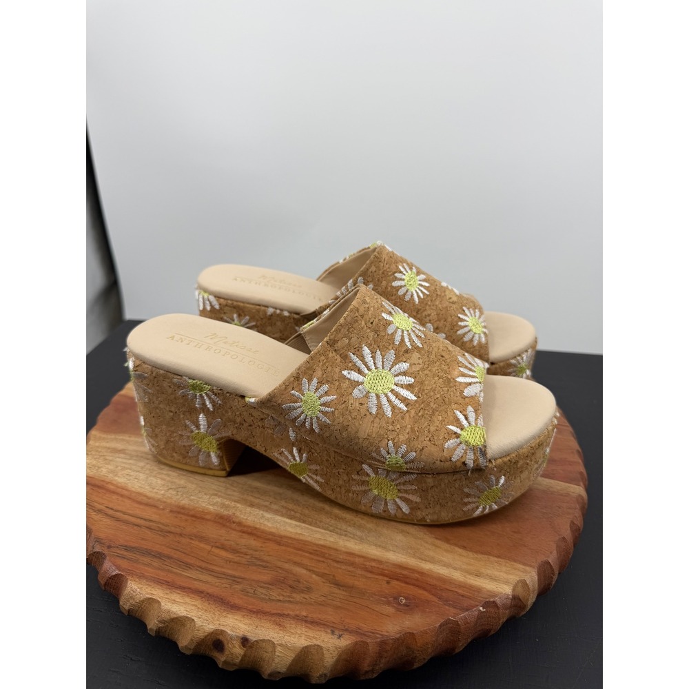 Matisse Terry Platform Sandals Women 10 Brown Cork Daisy Embroidered Mules